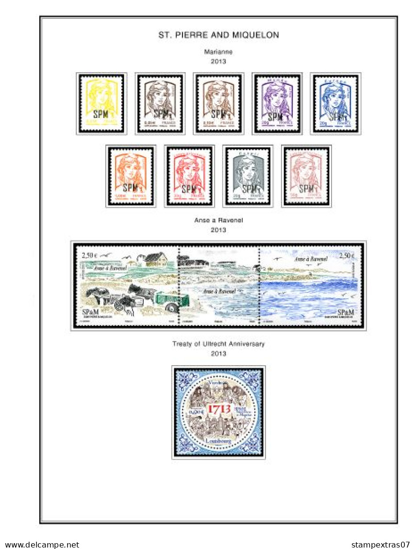 COLOR PRINTED SAINT PIERRE AND MIQUELON 2011-2023 STAMP ALBUM PAGES (49 illustrated pages) >> FEUILLES ALBUM