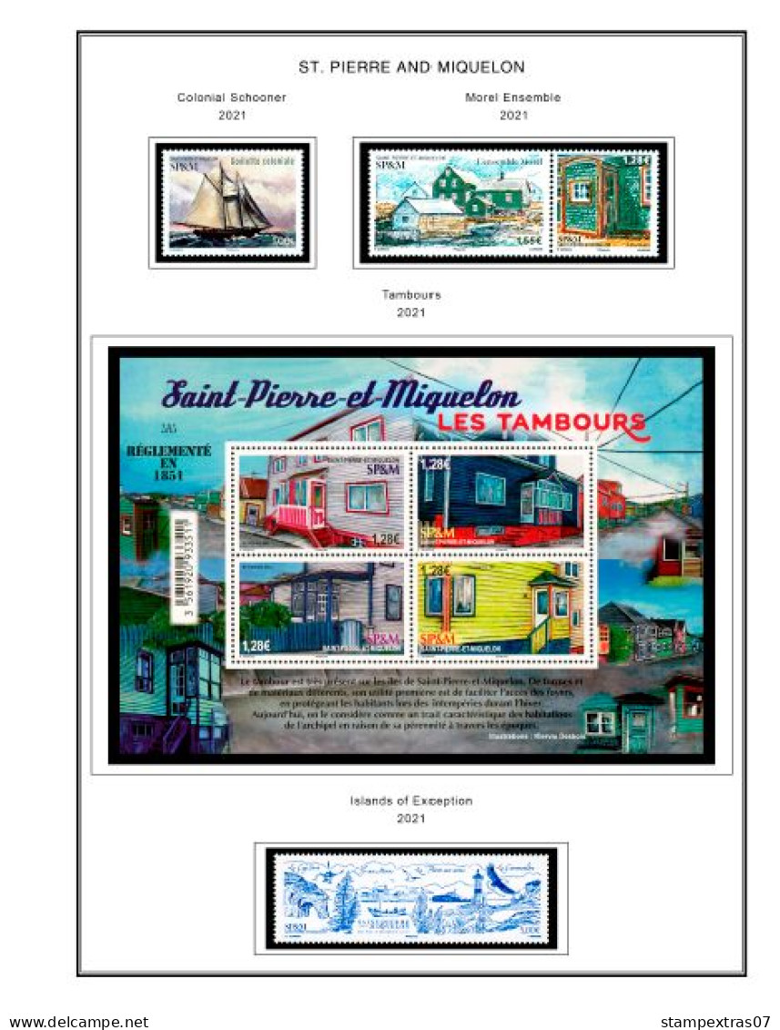 COLOR PRINTED SAINT PIERRE AND MIQUELON 2011-2023 STAMP ALBUM PAGES (49 illustrated pages) >> FEUILLES ALBUM