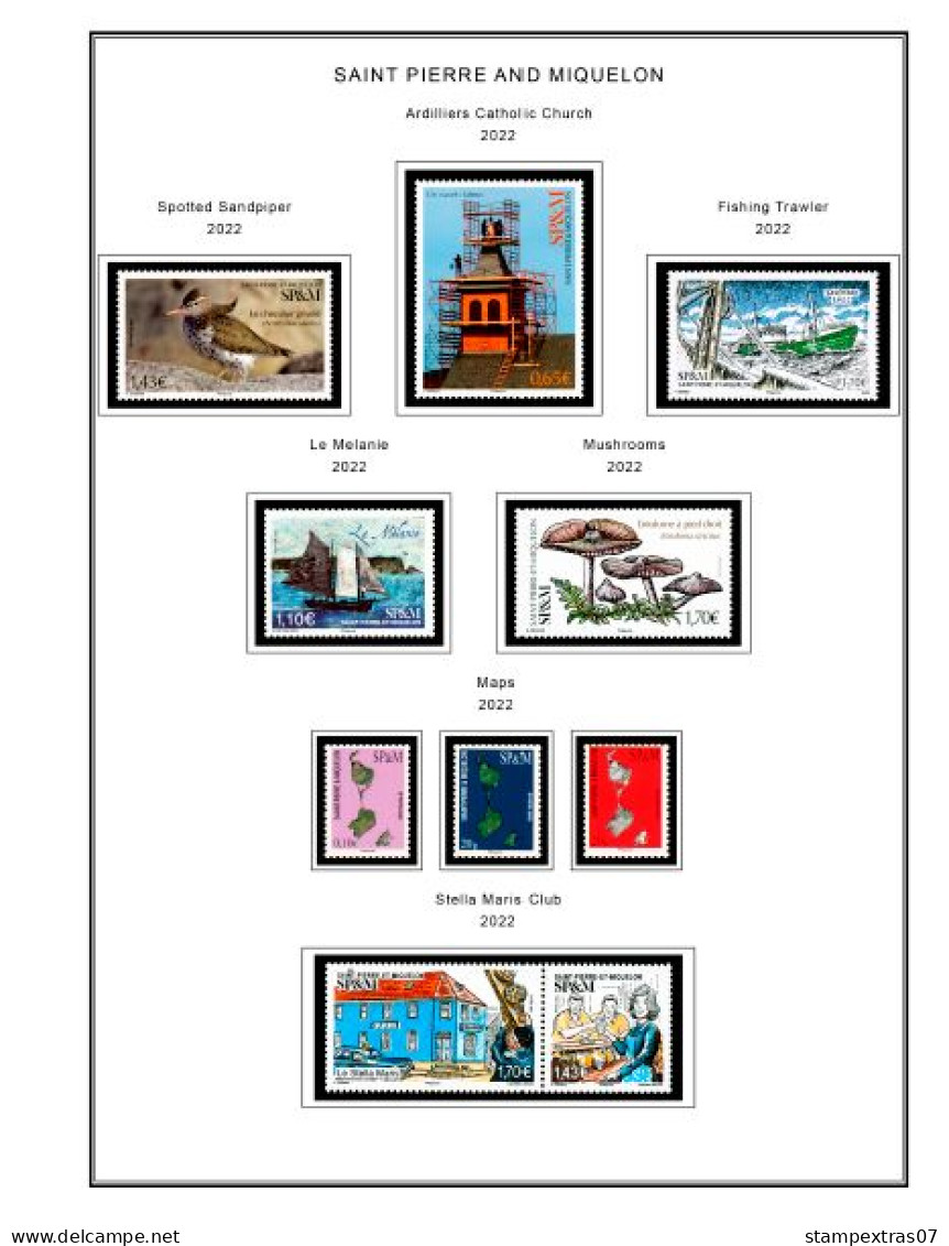 COLOR PRINTED SAINT PIERRE AND MIQUELON 2011-2023 STAMP ALBUM PAGES (49 illustrated pages) >> FEUILLES ALBUM