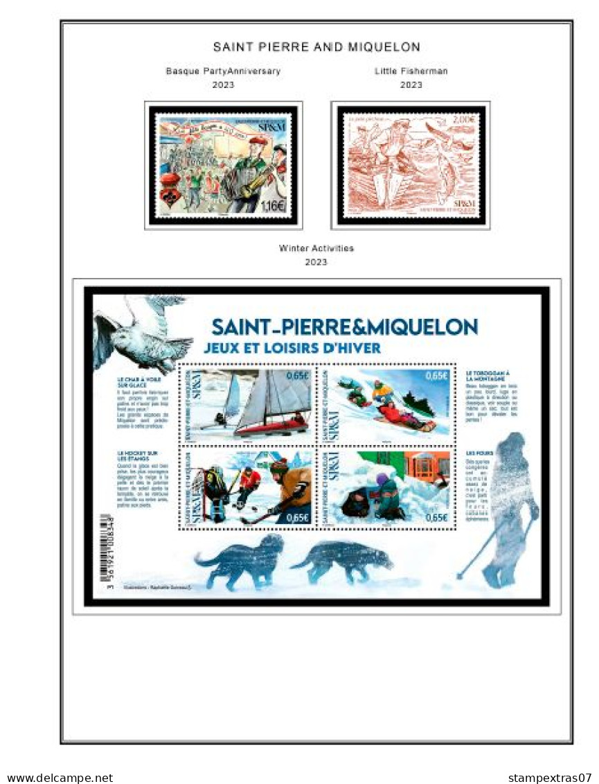 COLOR PRINTED SAINT PIERRE AND MIQUELON 2011-2023 STAMP ALBUM PAGES (49 illustrated pages) >> FEUILLES ALBUM