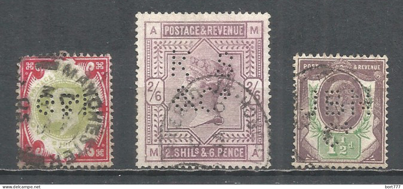 Perfins Great Britain , 3 Old Stamps - Gezähnt (perforiert)