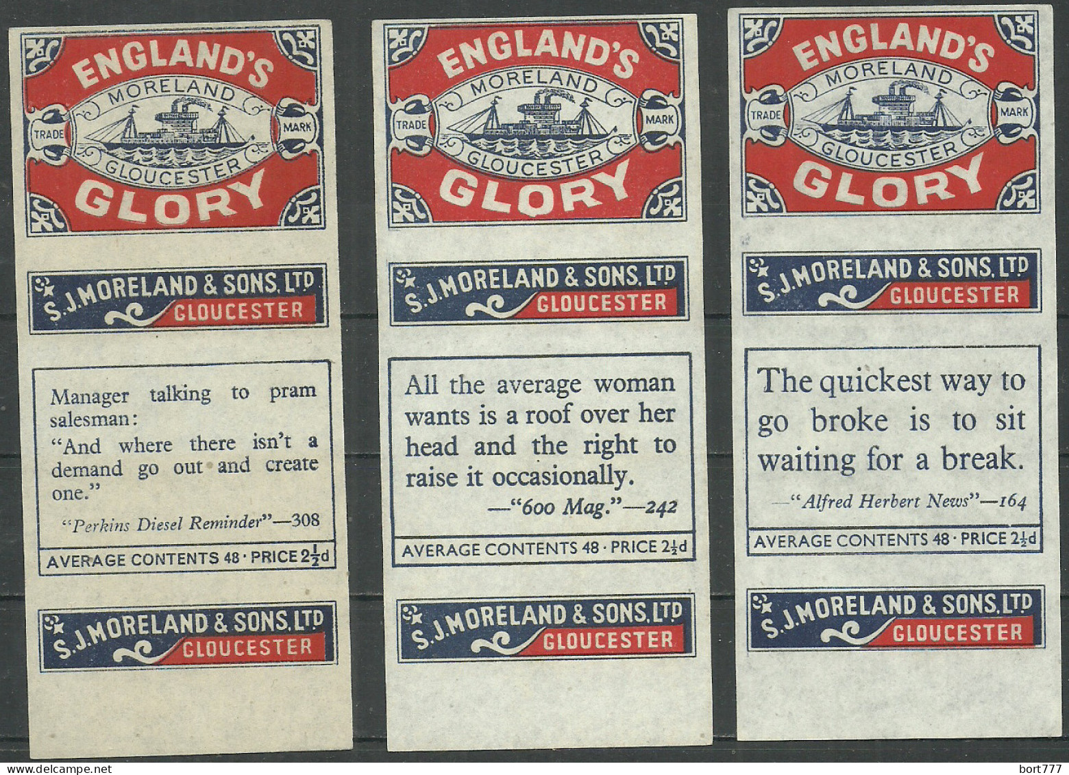 Great Britain 3 Old Matchbox Labels - Zündholzschachteletiketten