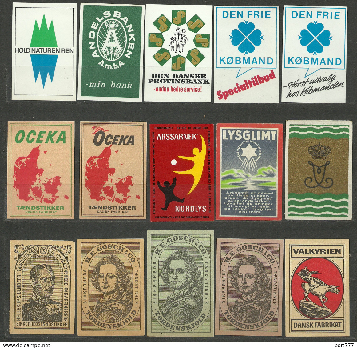 Denmark , 15 Old Matchbox Labels - Zündholzschachteletiketten