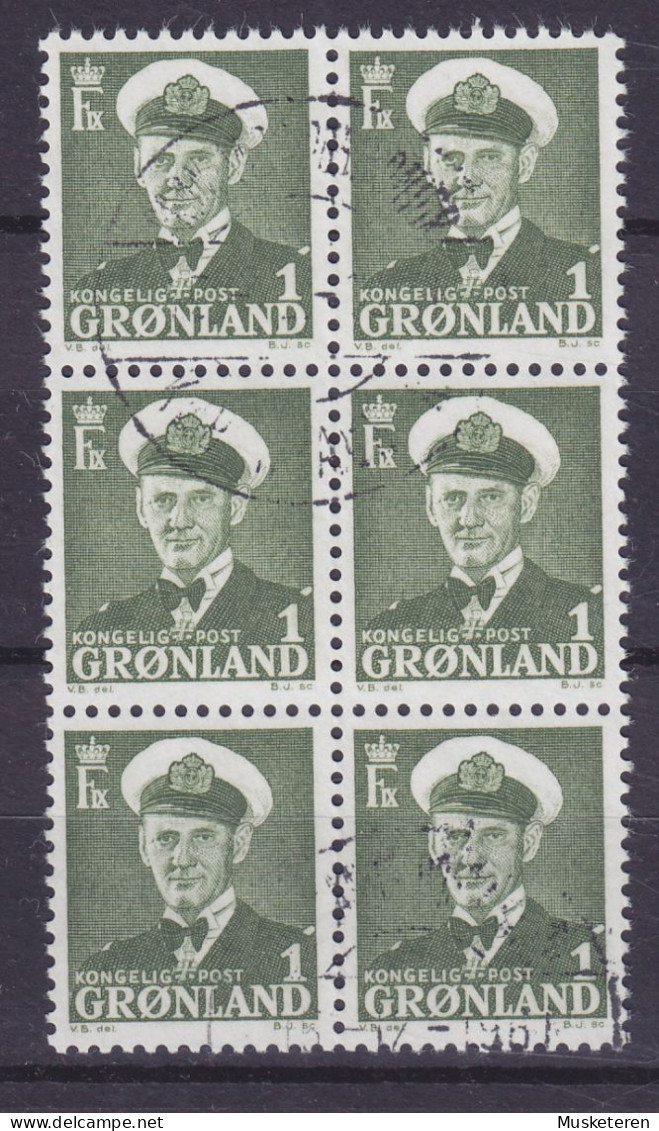 Greenland 1950 Mi. 28, 1 (Ø) König King Frederik IX. 6-Block !! - Oblitérés