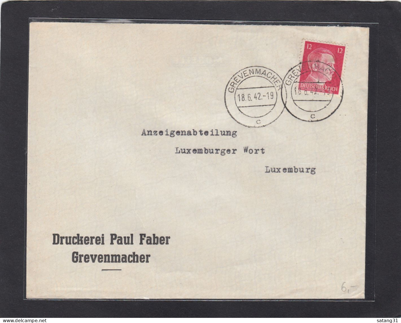 DRUCKEREI PAUL FABER GREVENMACHER. - 1940-1944 Ocupación Alemana