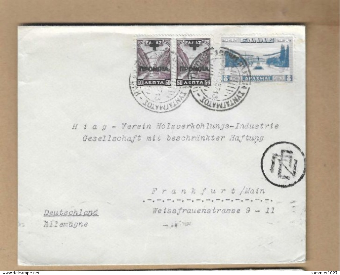 Los Vom 03.05  Briefumschlag Aus Athen Nach Frankfurt 1937 - Briefe U. Dokumente