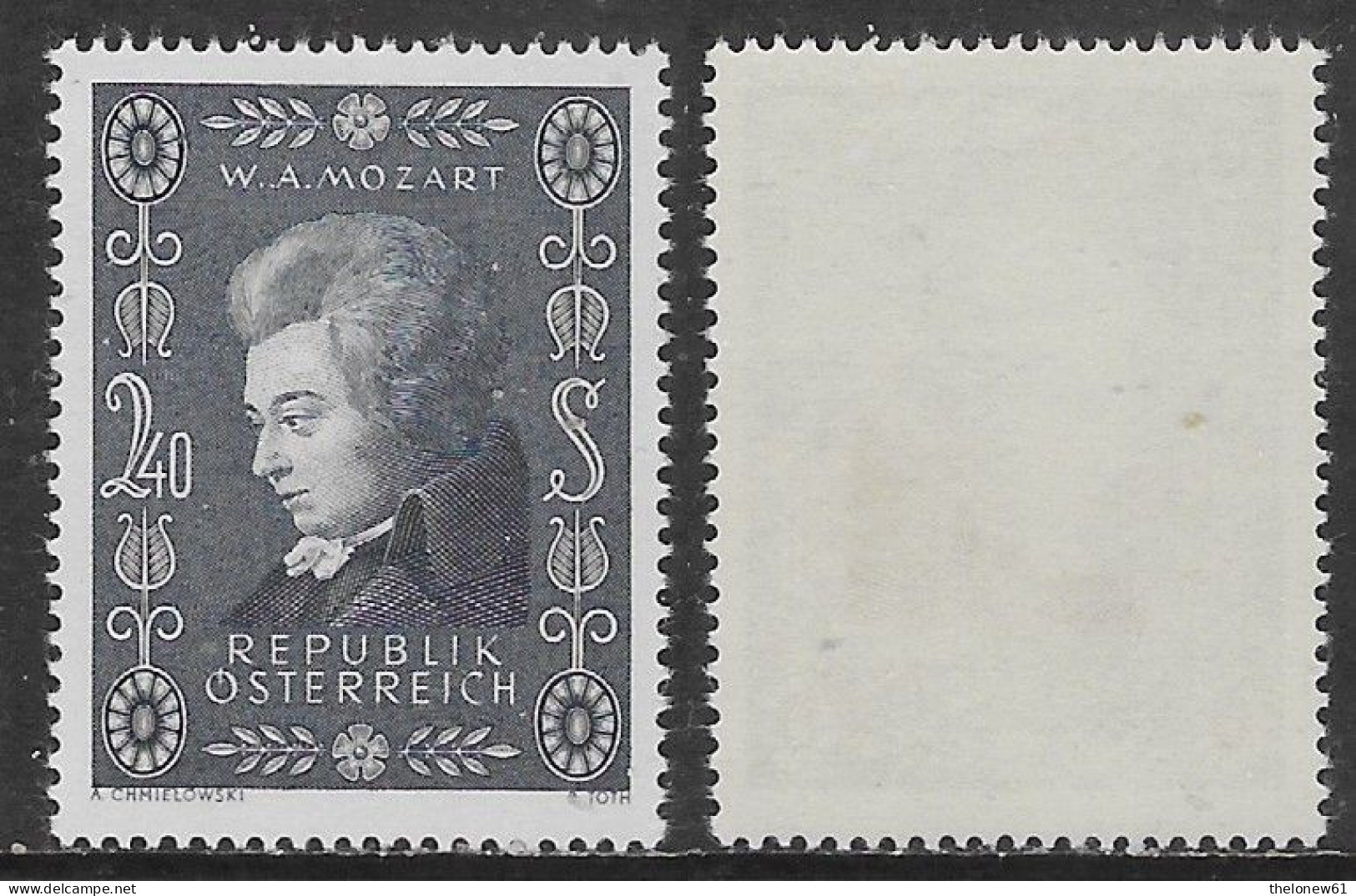 Austria Österreich 1956 Mozart  Mi N.1024 MNH ** - Nuovi