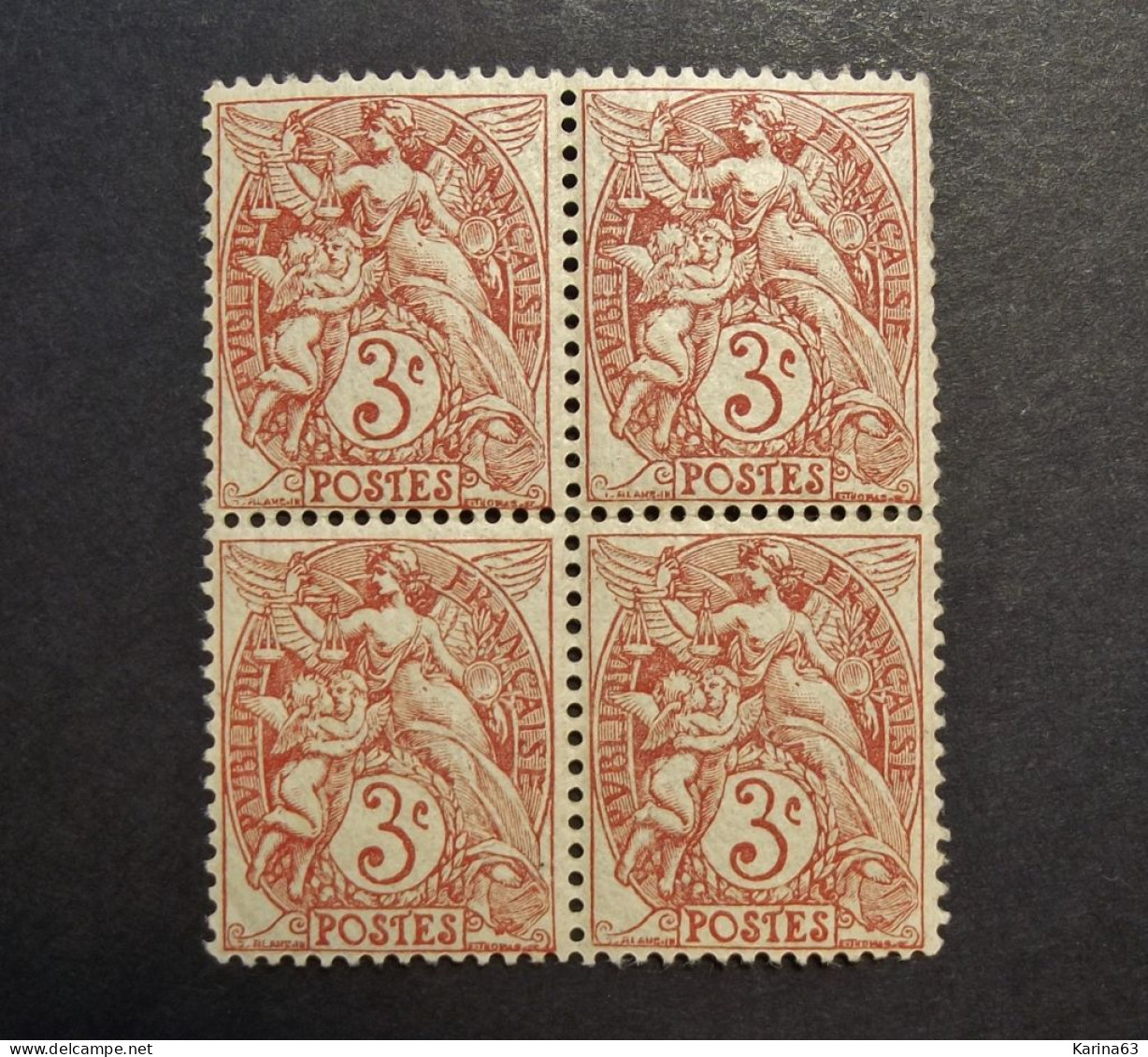 France - Frankrijk - Blanc - 1900 - 29 - 4 bloc de 4 timbres - N° 107 - 107a - N°108 - N° 109  - Neuf - MNH