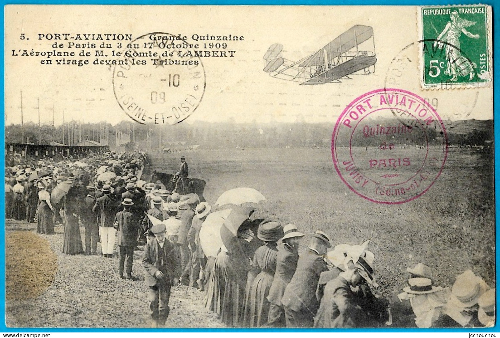 CPA 91 Meeting PORT-AVIATION (Juvisy - Viry-Châtillon) 1909 (cachet Rouge) Essonne -  Aéroplane Du Comte De Lambert - Fliegertreffen