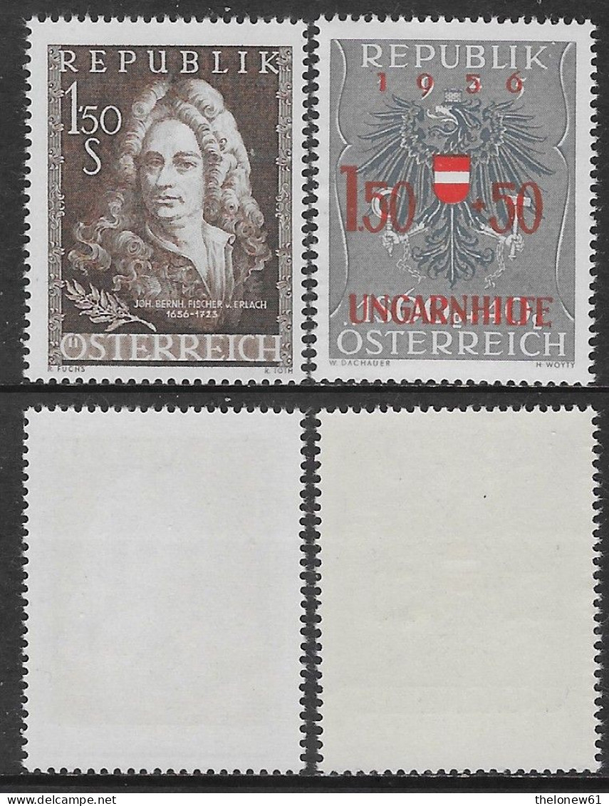 Austria Österreich 1956 Fischer Von Erlach Hungarian Refugees 2val Mi N.1028,1030 MNH ** - Nuevos