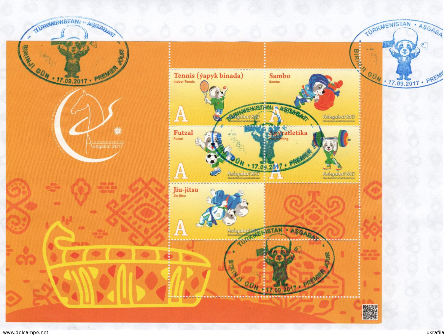 2017 Turkmenistan, Asian Games, Sports, Football, Tennis, Weightlifting, FDC - Turkménistan