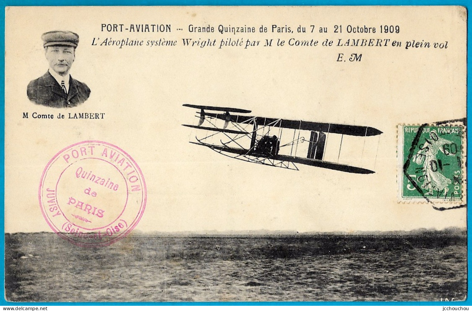 CPA 91 Meeting PORT-AVIATION (Juvisy - Viry-Châtillon) 1909 (cachet Rouge) Essonne, Aéroplane Wright Du Comte De Lambert - Fliegertreffen
