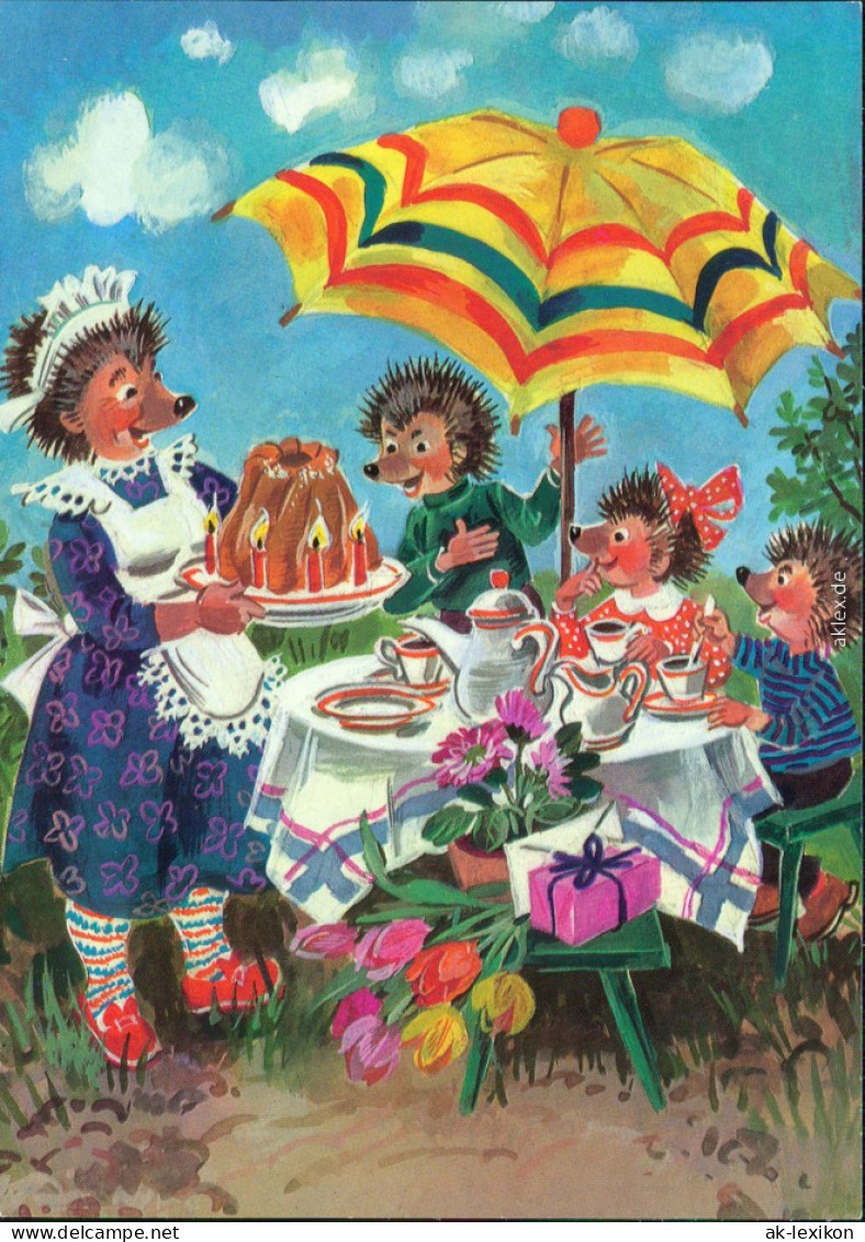 Ansichtskarte  Geburtstagsfeier Im Garten Mit Kuchen 1980 - Autres & Non Classés