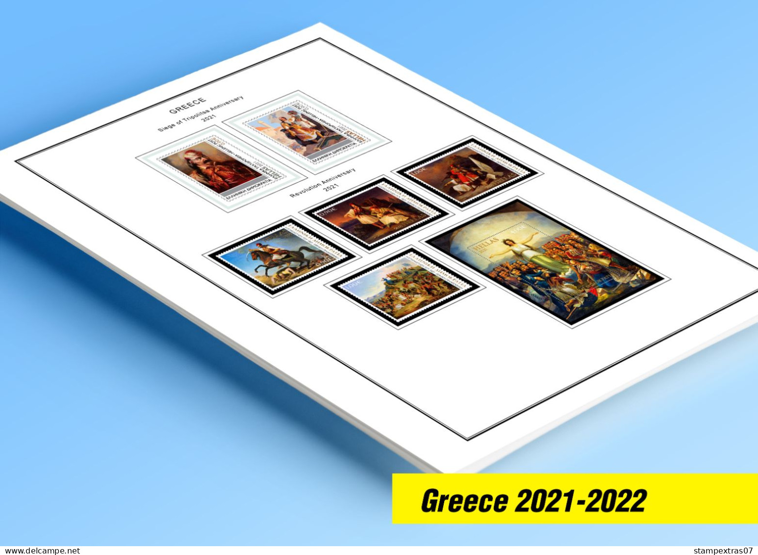 COLOR PRINTED GREECE 2021-2022 STAMP ALBUM PAGES (15 Illustrated Pages) >> FEUILLES ALBUM - Pre-printed Pages