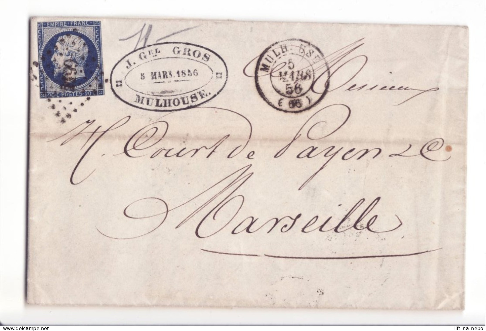 FRANCE 1853-1860 20 C Bleu YT N°14 Sur Lettre Oblitéré - 1853-1860 Napoléon III