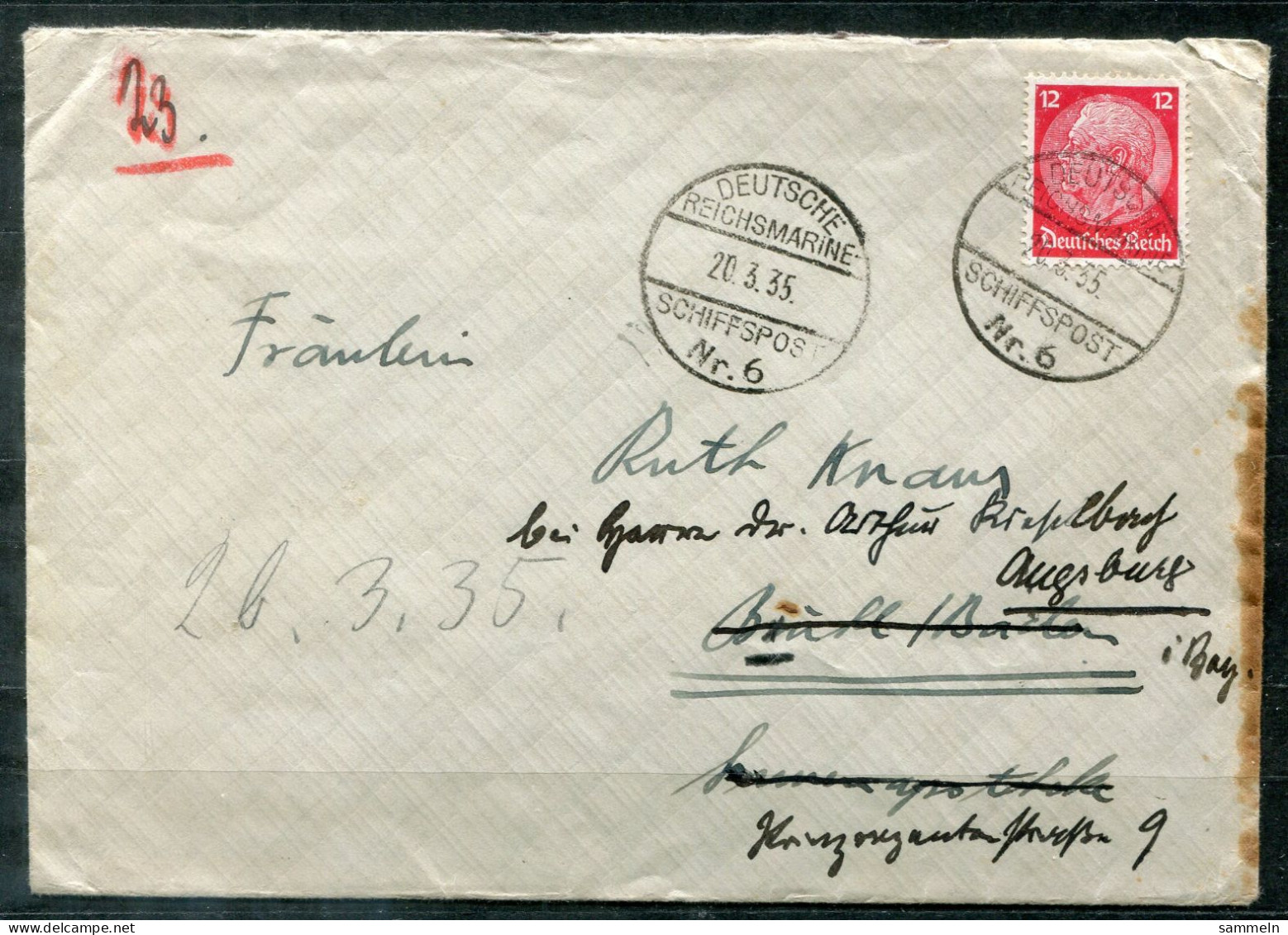 DEUTSCHES REICH - Schiffspost, Navire, Paquebot, Ship Letter, Stempel DEUTSCHE REICHSMARINE / SCHIFFSPOST Nr.6 - Briefe U. Dokumente