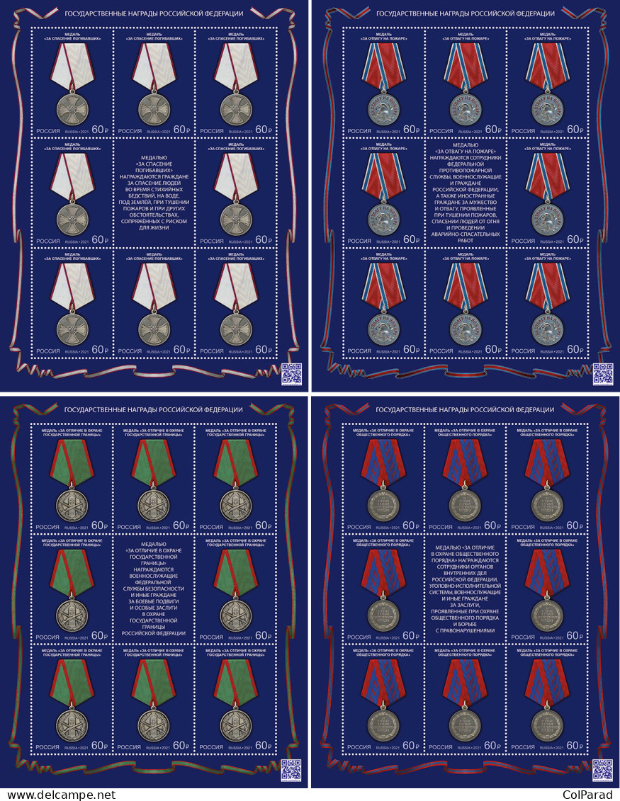 RUSSIA - 2021 - SET OF 4 M/SHEETS MNH ** - Medals - Unused Stamps