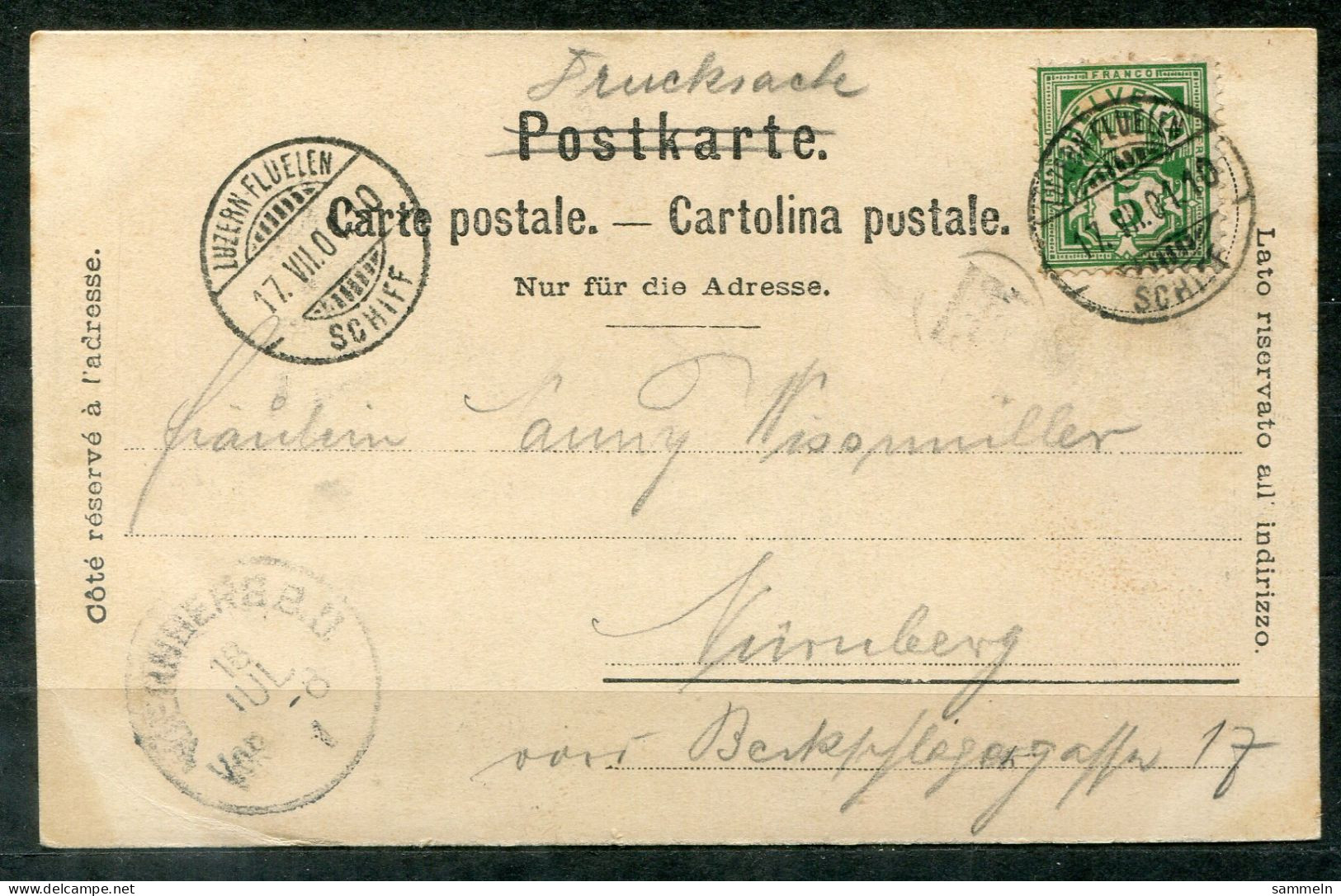 SCHWEIZ - Schiffspost, Navire, Paquebot, Ship Letter, Stempel LUZERN-FLÜELEN SCHIFF 1901 Auf AK Flüelen - Lettres & Documents