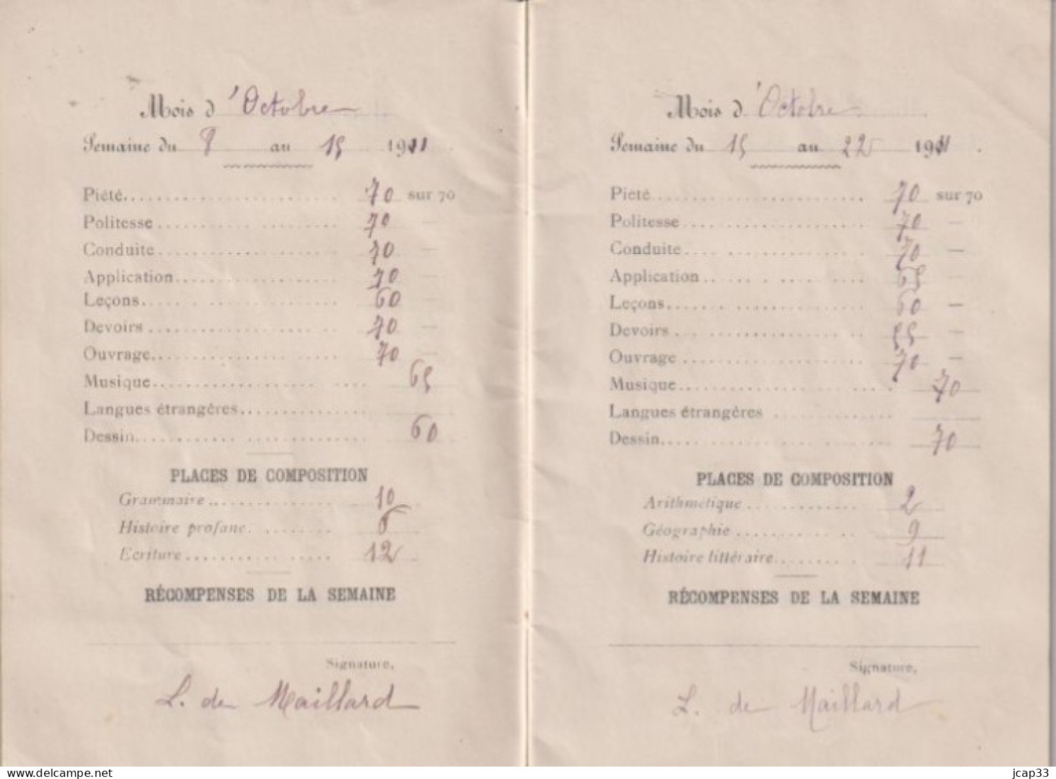 36 CHATEAUROUX  -  INSTITUTION STE SOLANGE 45 Avenue De La Gare  -  LIVRET SCOLAIRE  -  1911  - - Diplome Und Schulzeugnisse