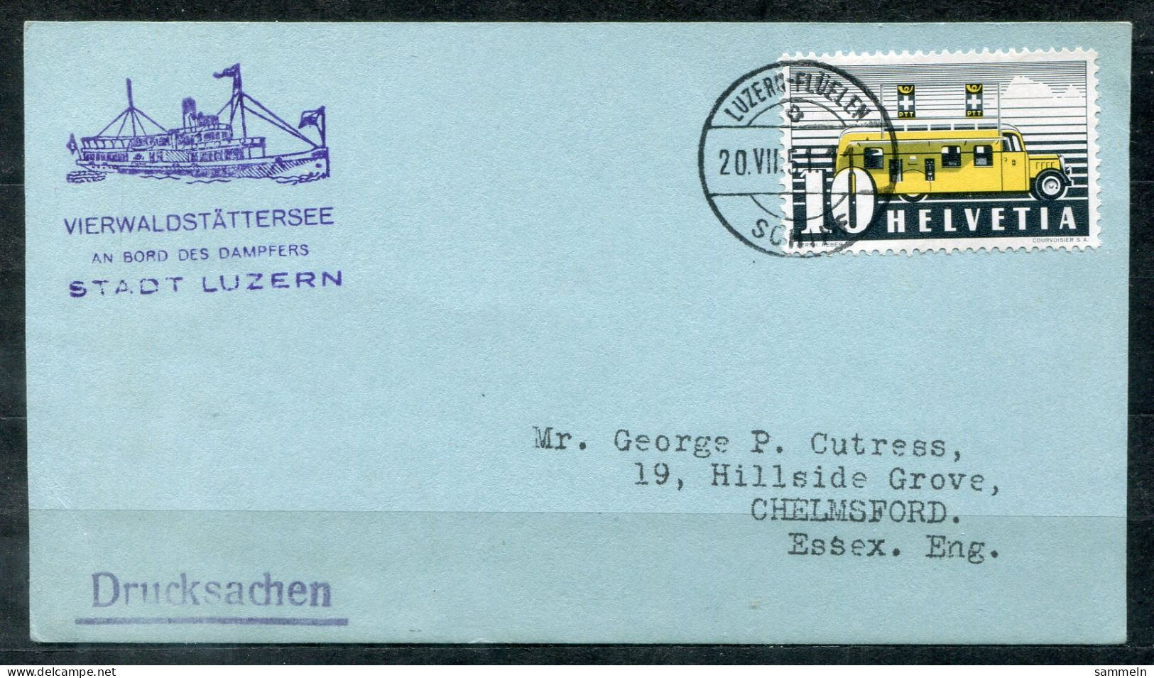 SCHWEIZ - Schiffspost, Navire, Paquebot, Ship Letter, Stempel LUZERN-FLÜELEN SCHIFF 1951 + Cachet DAMPFER STADT LUZERN - Lettres & Documents