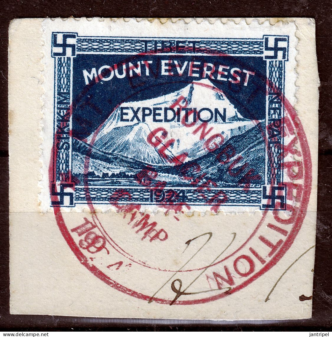 TIBET 1924 MOUNT EVEREST EXPEDITION RONGBUK GLACIER BASE CAMP CANCELLATION On COVER FRAGMENT - Asia (Other)