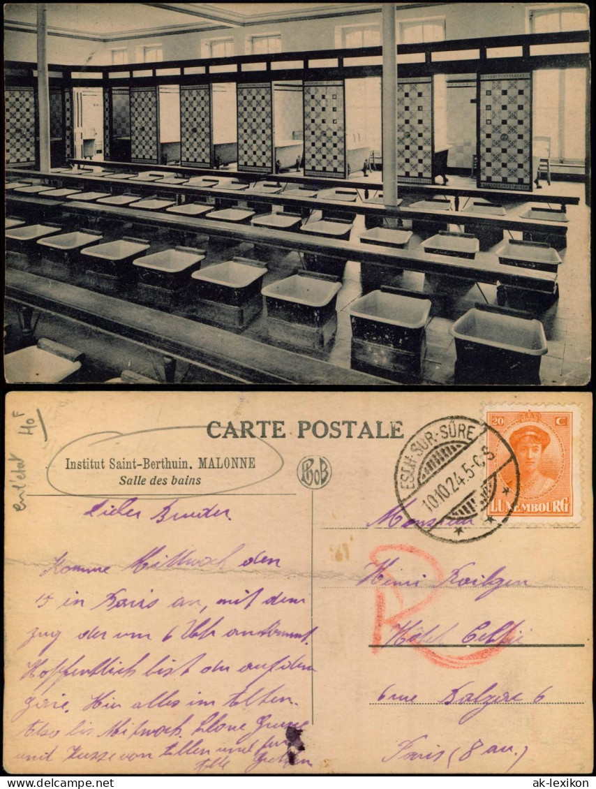 Postkaart Malonne Institut Saint-Berthuin. Salle Des Bains 1924 - Other & Unclassified