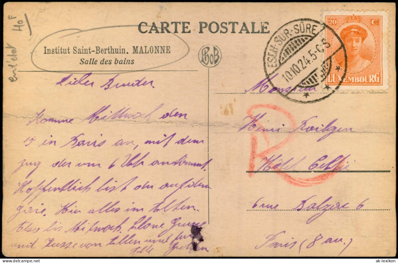 Postkaart Malonne Institut Saint-Berthuin. Salle Des Bains 1924 - Sonstige & Ohne Zuordnung