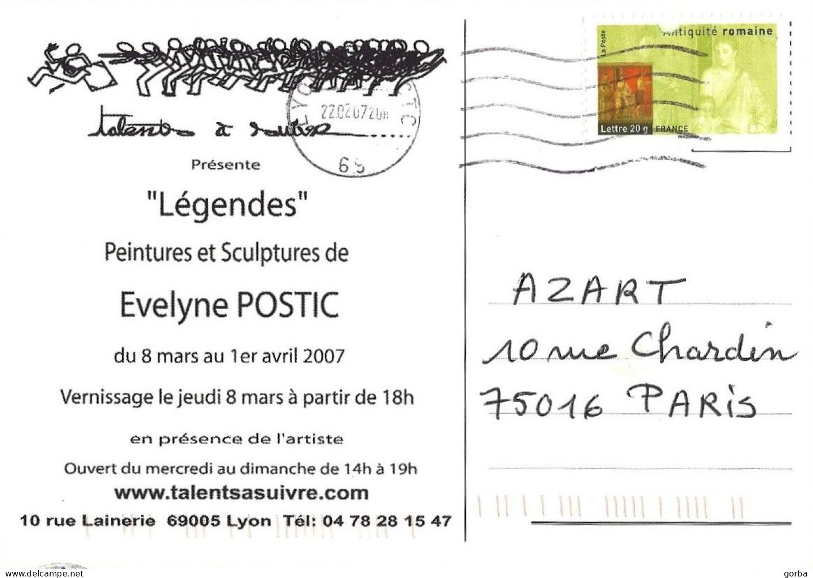 *CPM  - Peintures Et Sculptures De Evelyne POSTIC - Invitation Galerie Talents à Suivre à Lyon (69) - Exposiciones