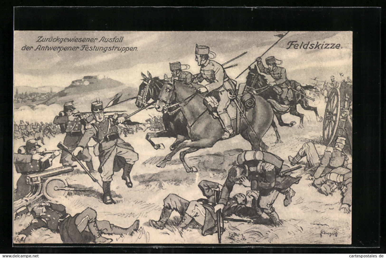 AK Zurückgewiesener Ausfall Der Antwerpener Festungstruppen, Husaren  - Guerre 1914-18