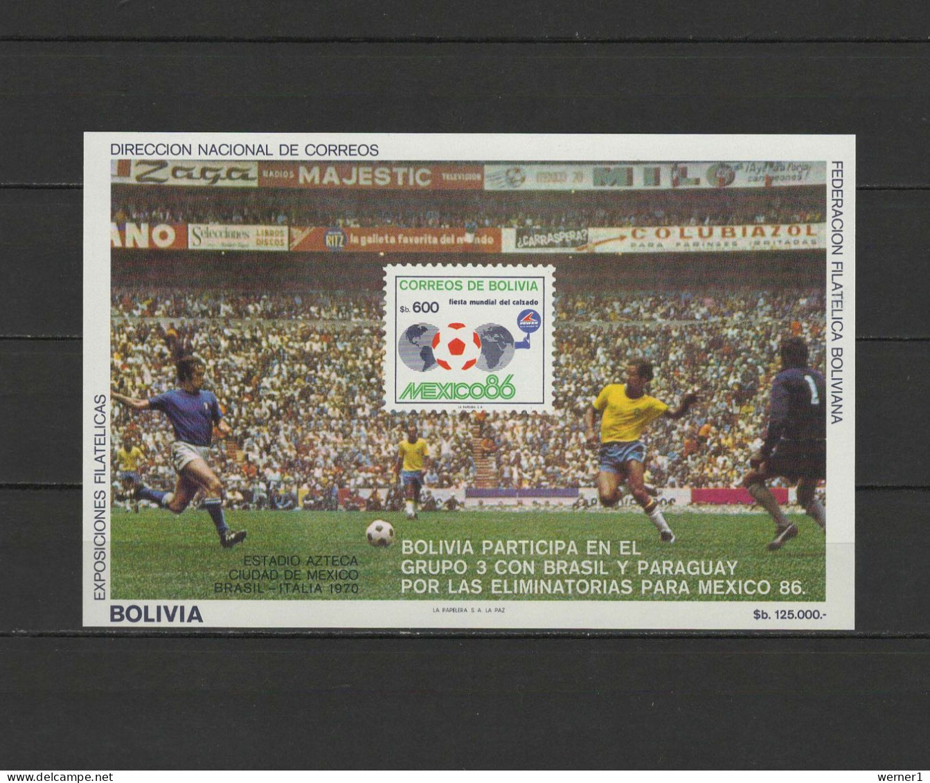 Bolivia 1985 Football Soccer World Cup S/s MNH - 1986 – Mexique