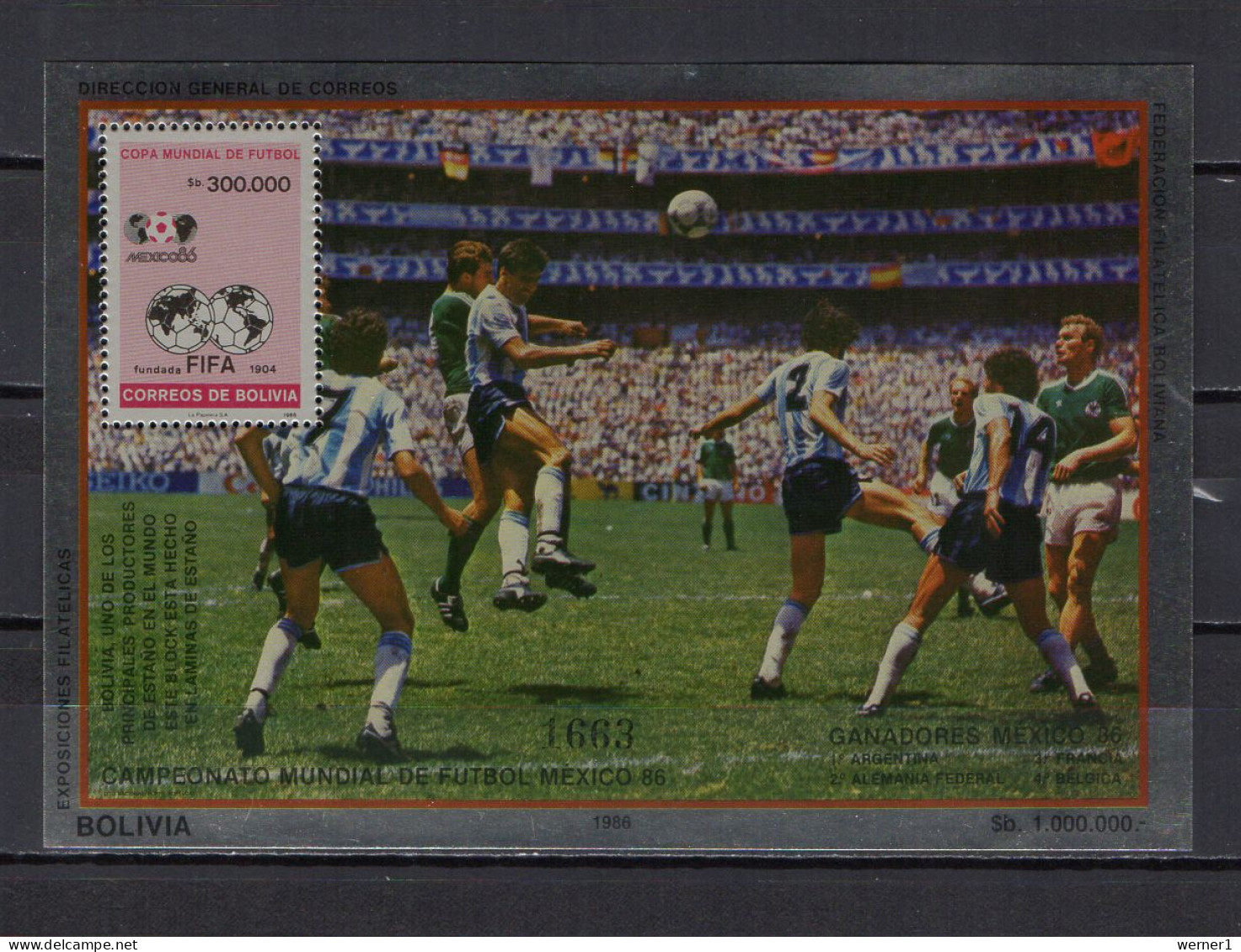 Bolivia 1986 Football Soccer World Cup Tin Foil S/s MNH -scarce- - 1986 – México