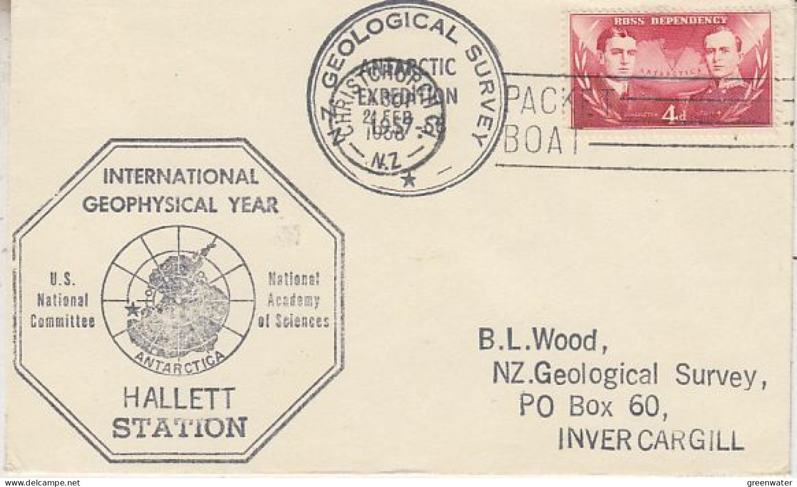 Ross Dependency NZ Antarctic Research Expedition Cape Hallet IGY Ca Scott Base 24 FEB 1958 (RO172) - Covers & Documents
