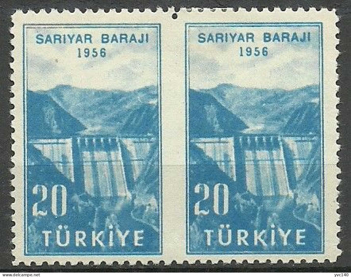 Turkey; 1956 Inauguration Of Sariyar Dam ERROR "Partially Imperf." MH* - Unused Stamps