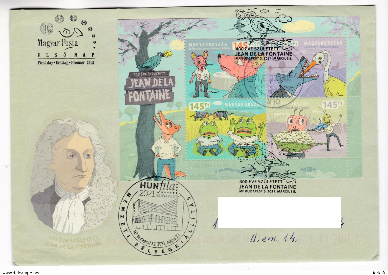 B253 Hungary 2021 Used FDC 400th Anniversary Of The Birth Of Jean De La Fontaine - Cuentos, Fabulas Y Leyendas