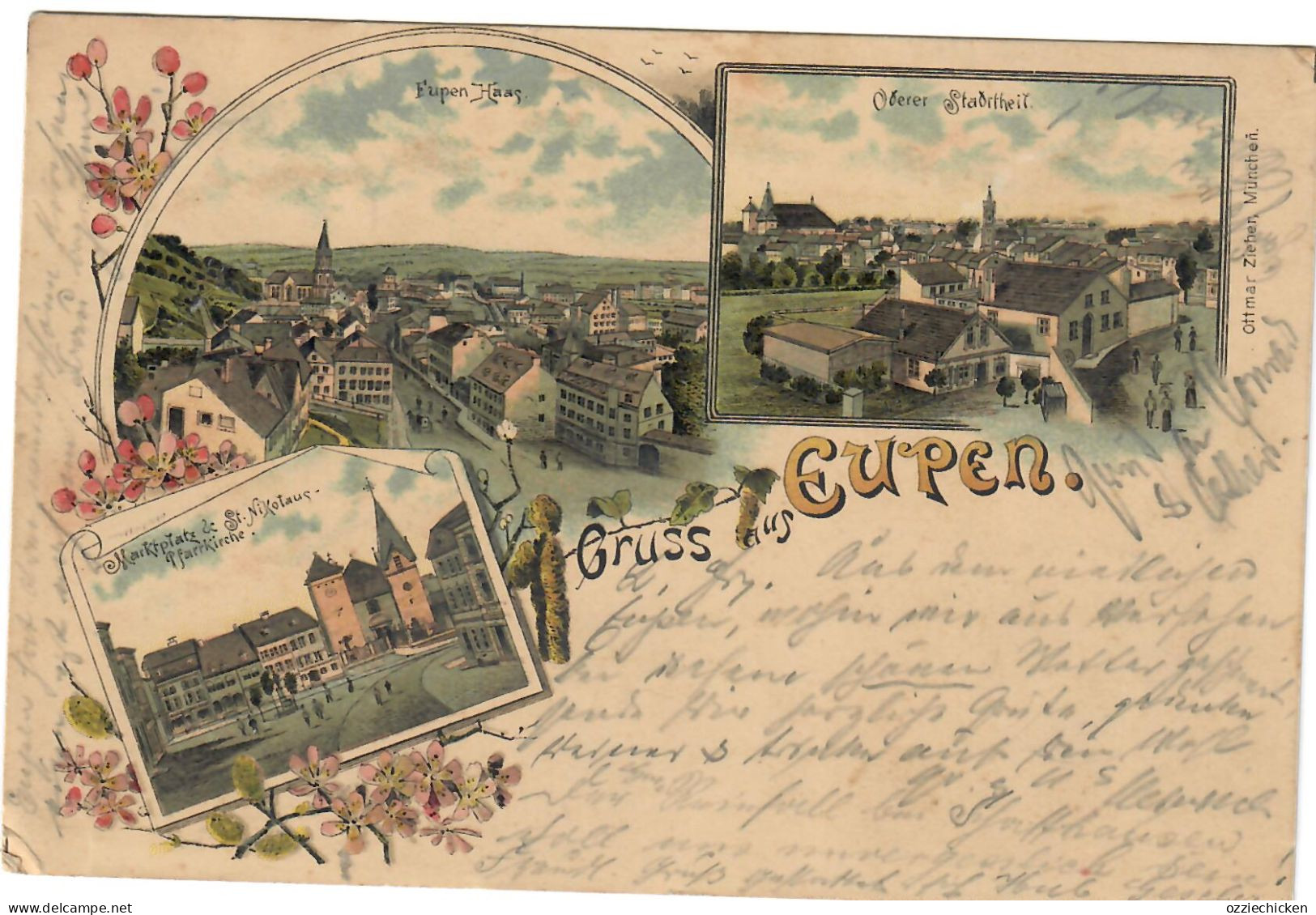 Litho Gruss Aus Eupen 1897 Haas Marktplatz Nikolaus Pfarrkirche - Eupen