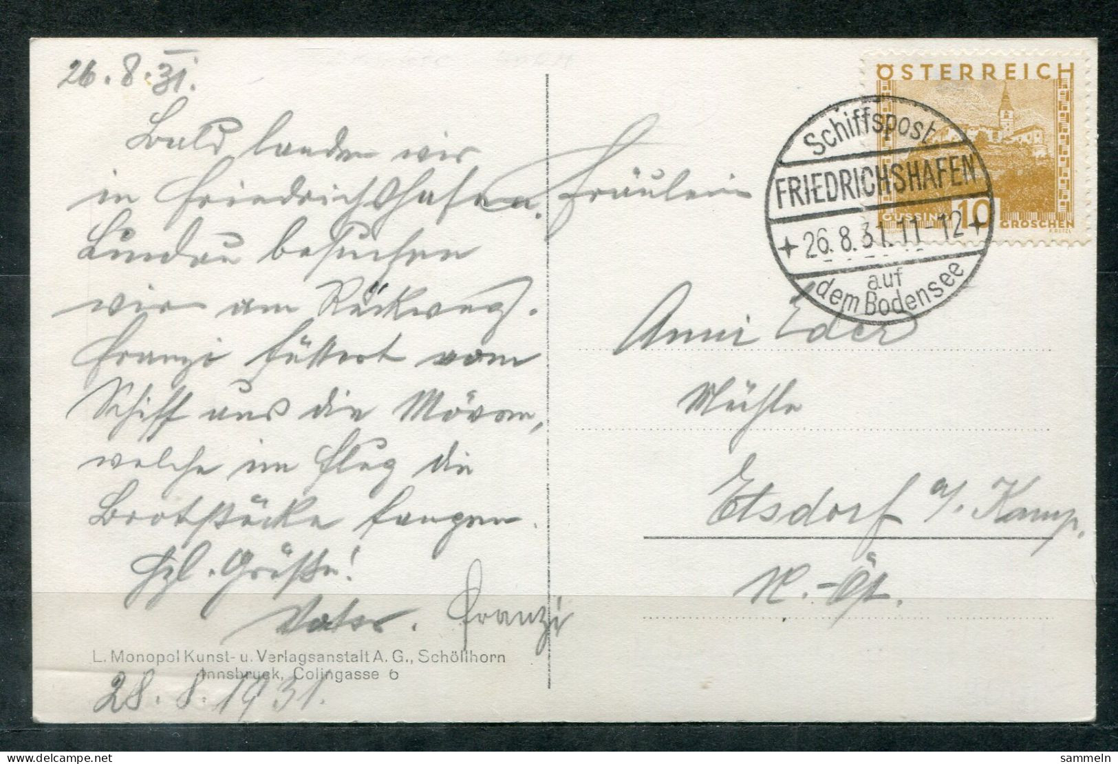 ÖSTERREICH - Schiffspost, Navire, Paquebot, Ship Letter, Stempel Schiffspost / FRIEDRICHSHAFEN / Auf Dem Bodensee - Brieven En Documenten