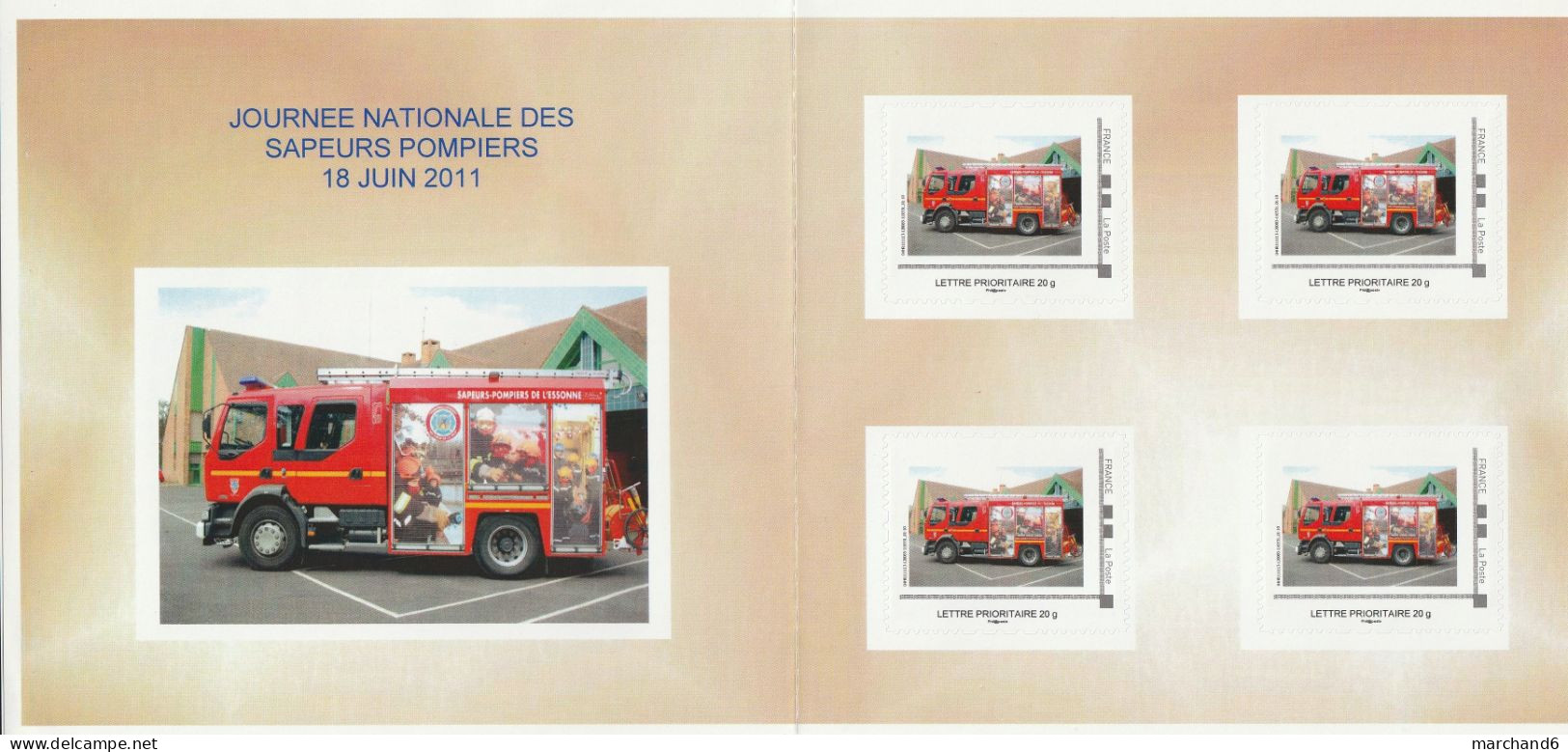 Feuillet Collector Journée Nationale Des Sapeurs Pompiers U D S P 91 France 2011 L P 20gr 4 Timbres Autoadhésifs N° - Collectors