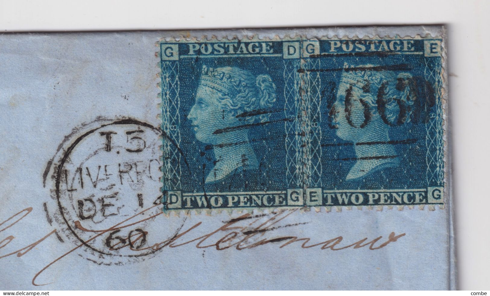 COVER. 14 DE 1860. PAIR 2p. GD-GE. PLANCHE 8. LIVERPOOL TO MONTPELLIER. PD. - Lettres & Documents