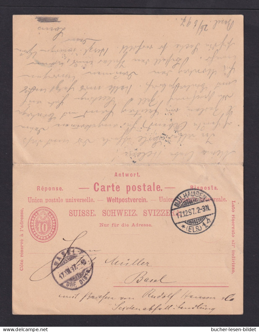 1897 - 10 Rp. Doppel-Ganzsache (P 25) Ab Basel Nach Frankfurt - ANTWORT Zurück Nach Basel Gelaufen - Cartas & Documentos