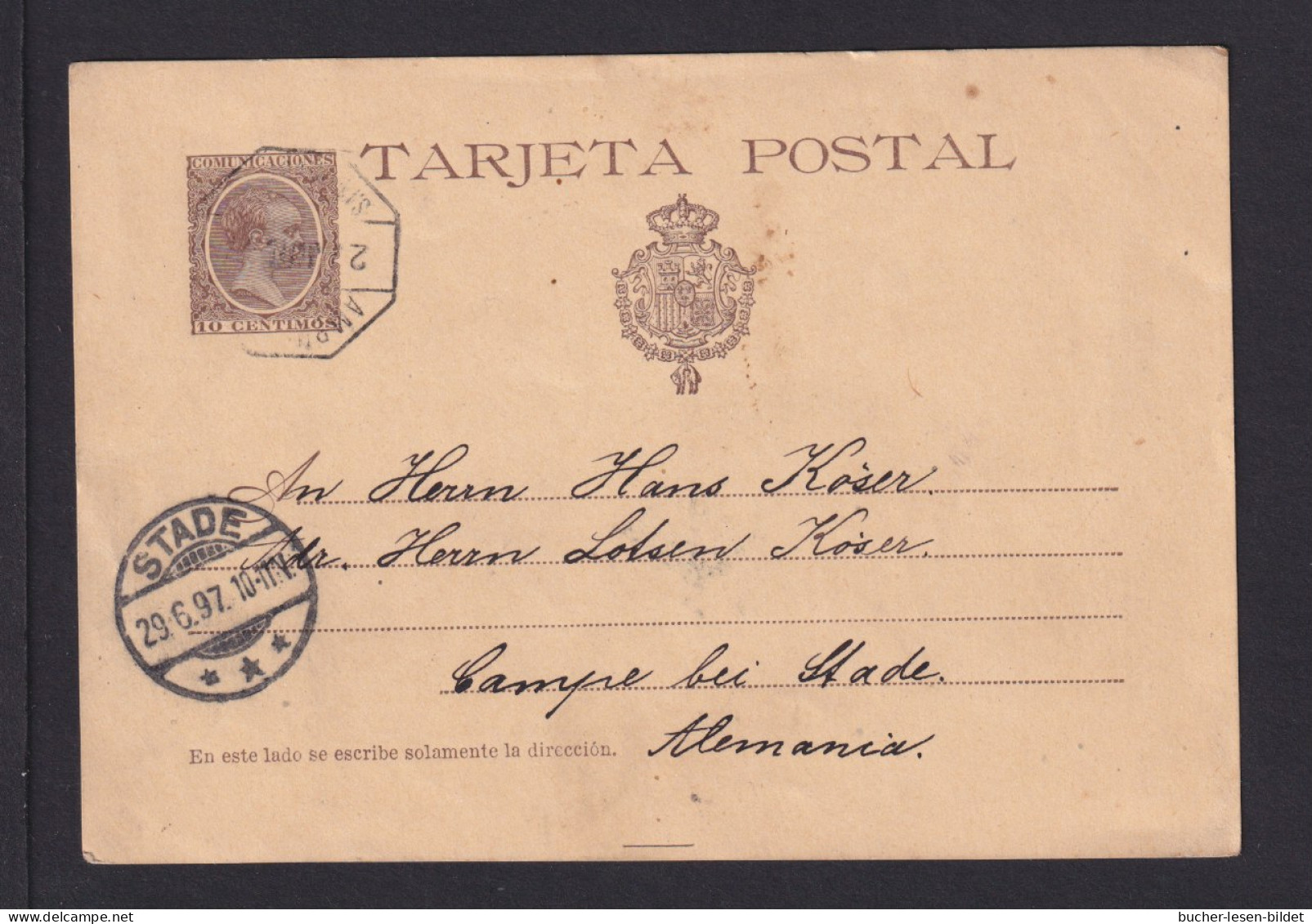 1897 - 10 C. Braun Ganzsache Mit Bahnpoststempel Nach Stade - Lettres & Documents