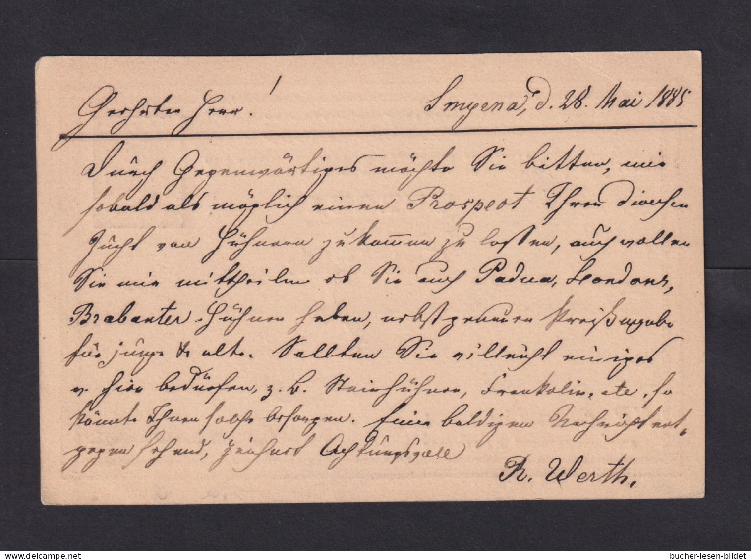 1885 - 20 P. Ganzsache Ab SMYRNA Nach Baden - Transitstempel - Cartas & Documentos