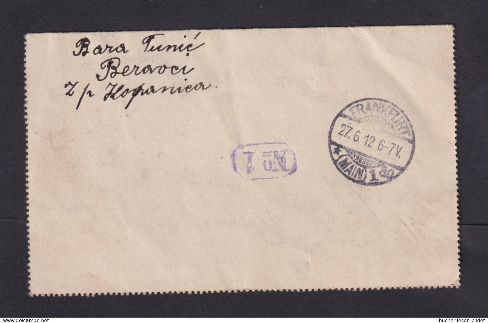 1912 - 10 F. Ganzsache Mit Zufrankatur Per Eilboten Ab Brod Nach Frankfurt - Brieven En Documenten