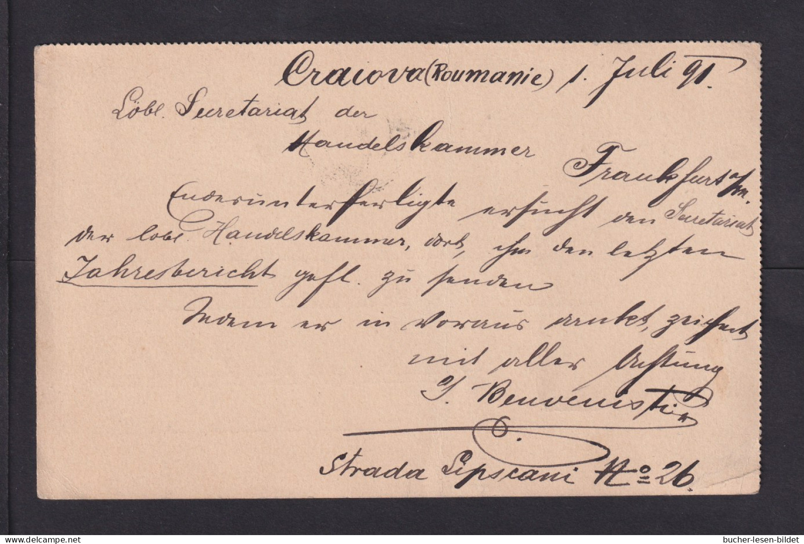 1890 - 5 B. Ganzsache Mit 5 B. Zufrankiert Ab CARAIOVA Nach Frankfurt - Lettres & Documents