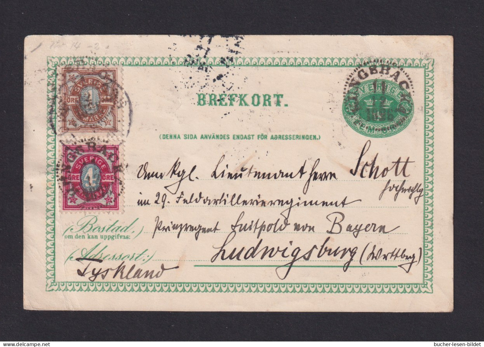 1896 - 5 Ö. Ganzsache Mit Zufrankatur Ab Kungsbacka Nach Ludwigsburg - Storia Postale