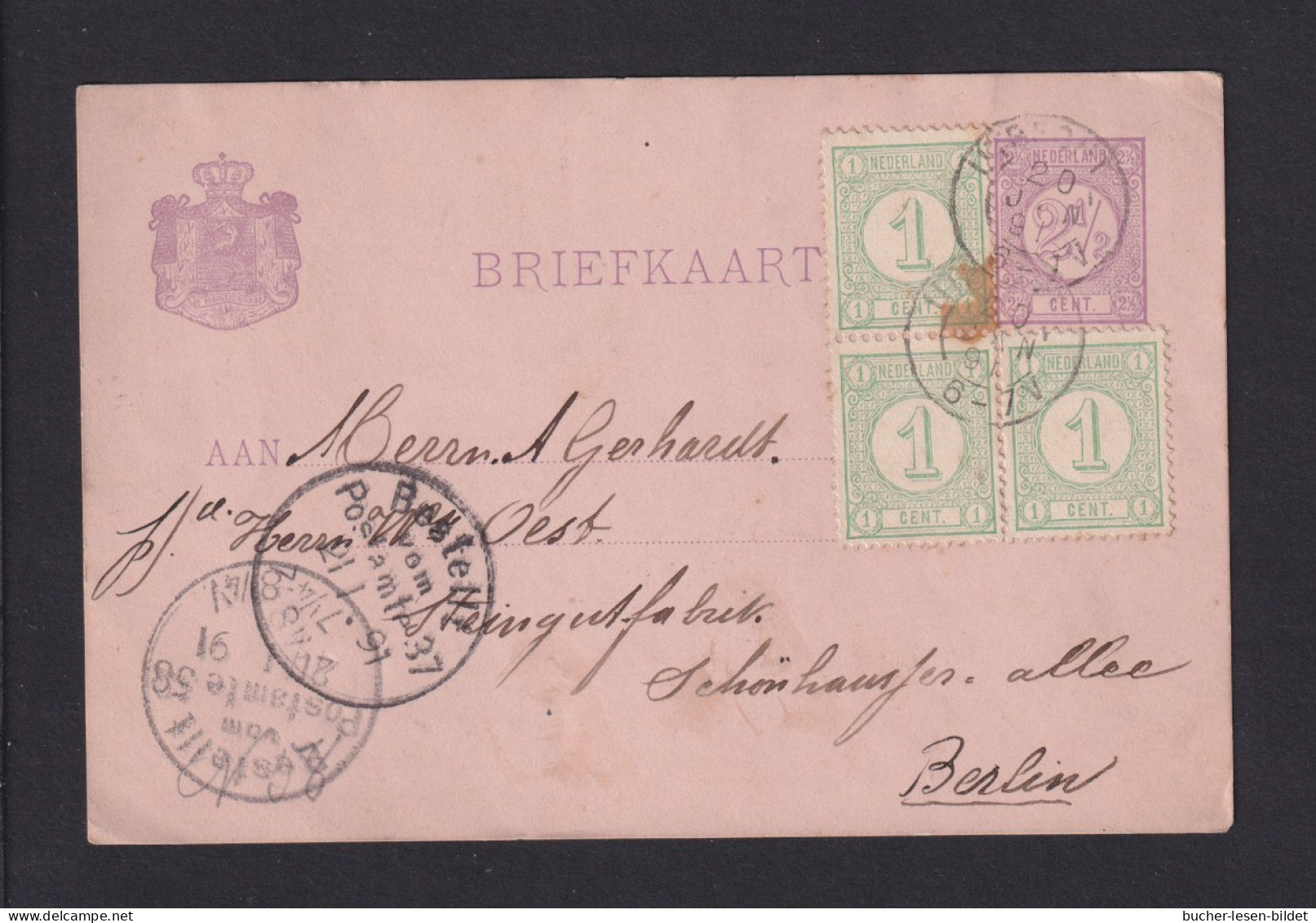 1891 - 2 1/2 C. Ganzsache Mit 3x 1 C. Zufrankiert Ab Utrecht Nach Berlin - Covers & Documents