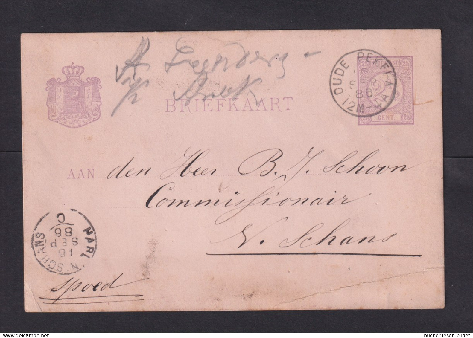 1886 - 2 1/2 C. Ganzsache Ab OUDE PEKELA Nach Schans - Lettres & Documents