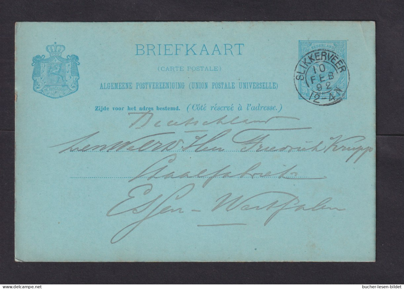 1892 - 5 C. Ganzsache Ab SLIKKERVEER Nach Essen - Cartas & Documentos