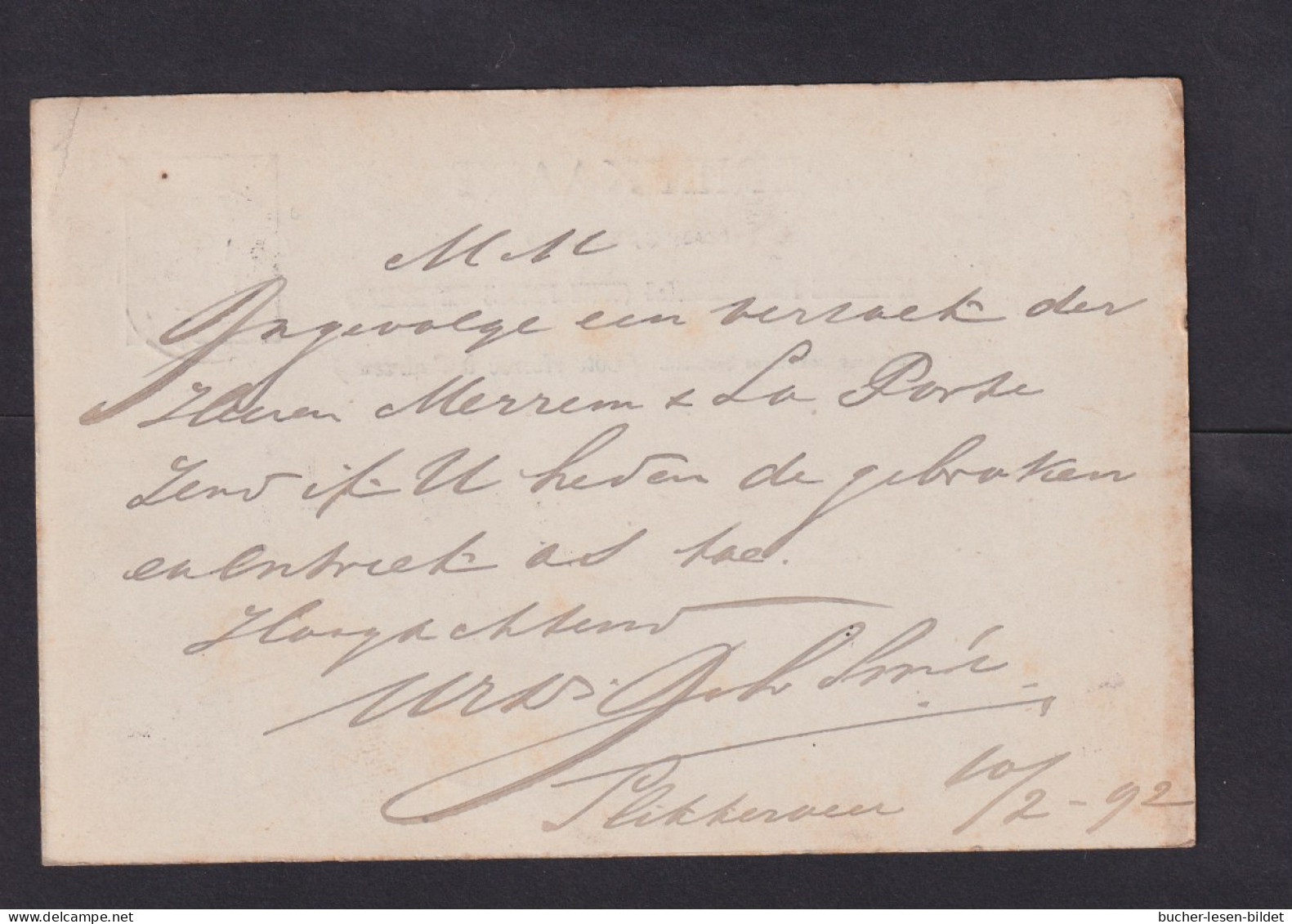1892 - 5 C. Ganzsache Ab SLIKKERVEER Nach Essen - Briefe U. Dokumente