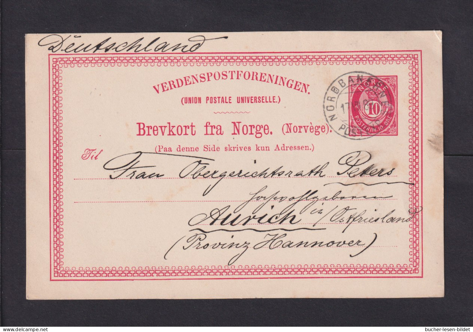 1888 - 10 Ö. Ganzsache Ab NORDBANNERNES Nach Aurich - Briefe U. Dokumente