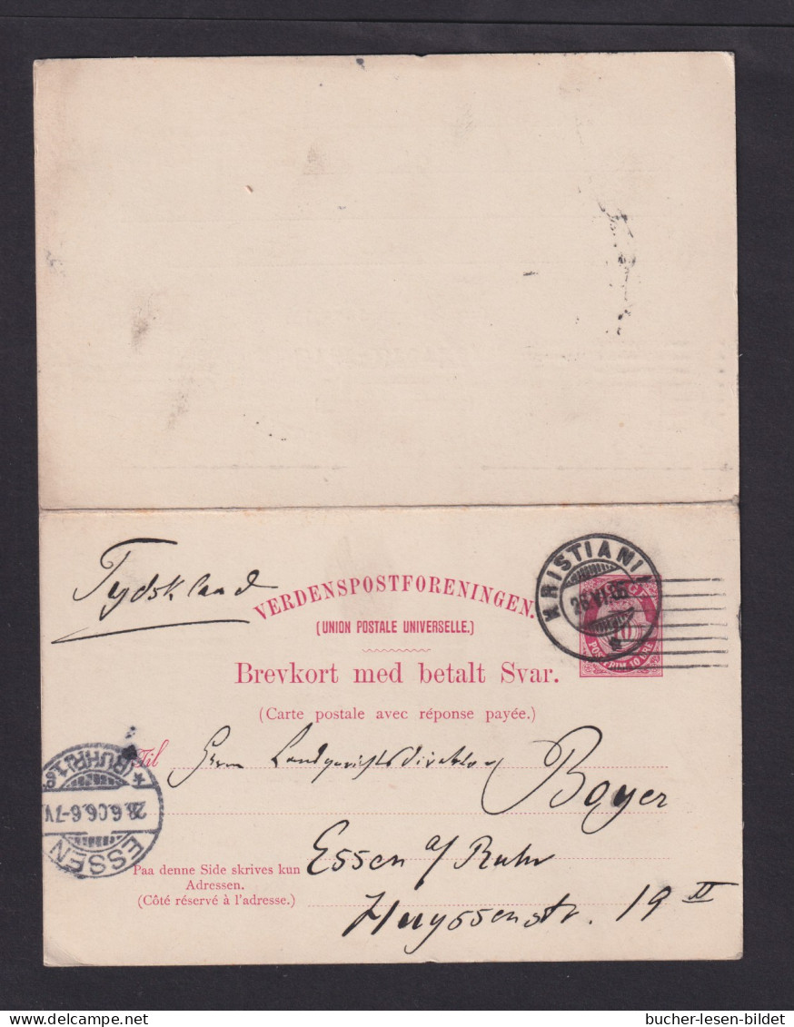 1906 - 10 Ö. Doppel-Ganzsache Ab Kristiania Nach Essen - Briefe U. Dokumente